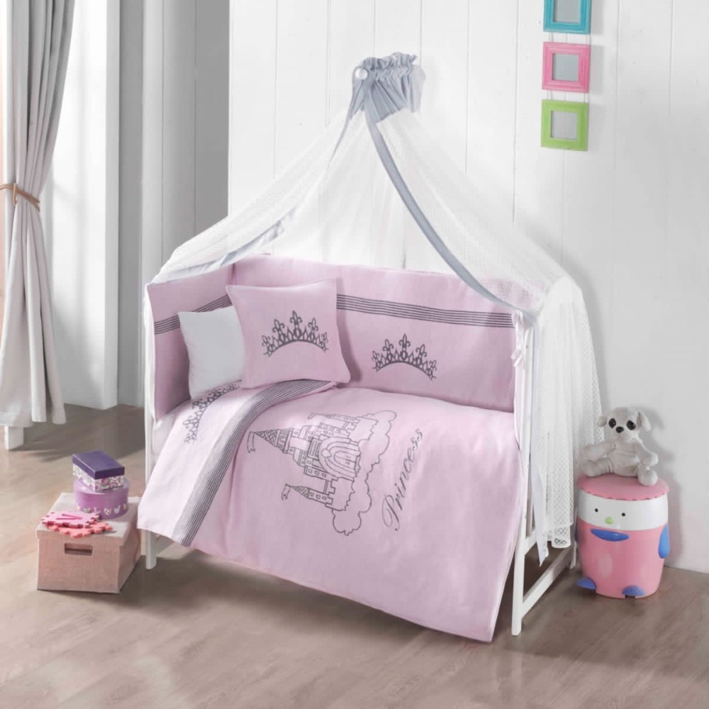 Triko Bebek Uyku Seti TAÇLI PEMBE 8 Parça Madame Muko